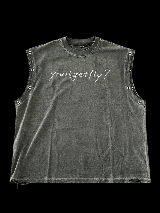UFLY Distressed Charcoal Grommet Muscle Tee